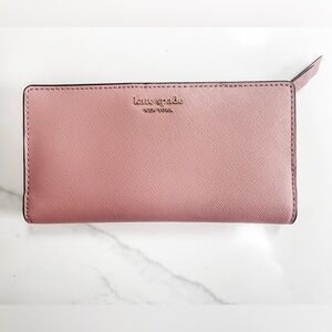 Kate Spade New York Pink Saffiano Leather Snap Wallet w/ ID Window & Zip Pocket